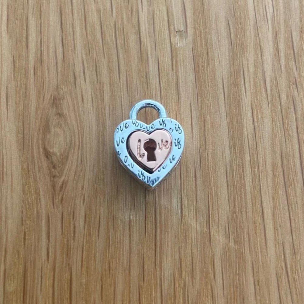 Pandora Two-tone Padlock Splittable Heart Charm